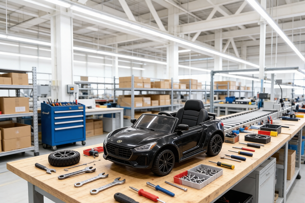 Ride-on toy factory assembly station in China