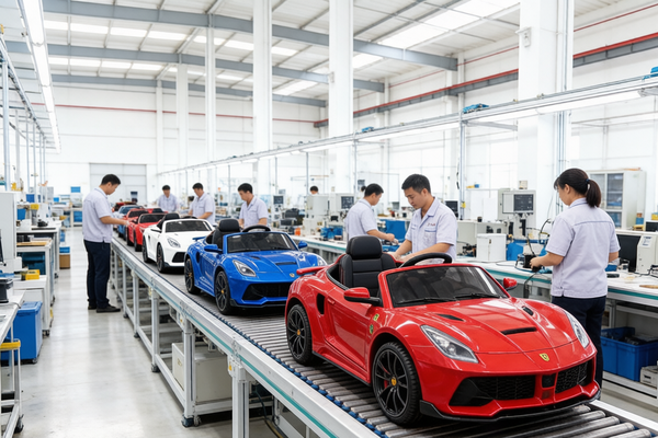 Kids electric ride-on toy assembly line at Hebei Chitu factory